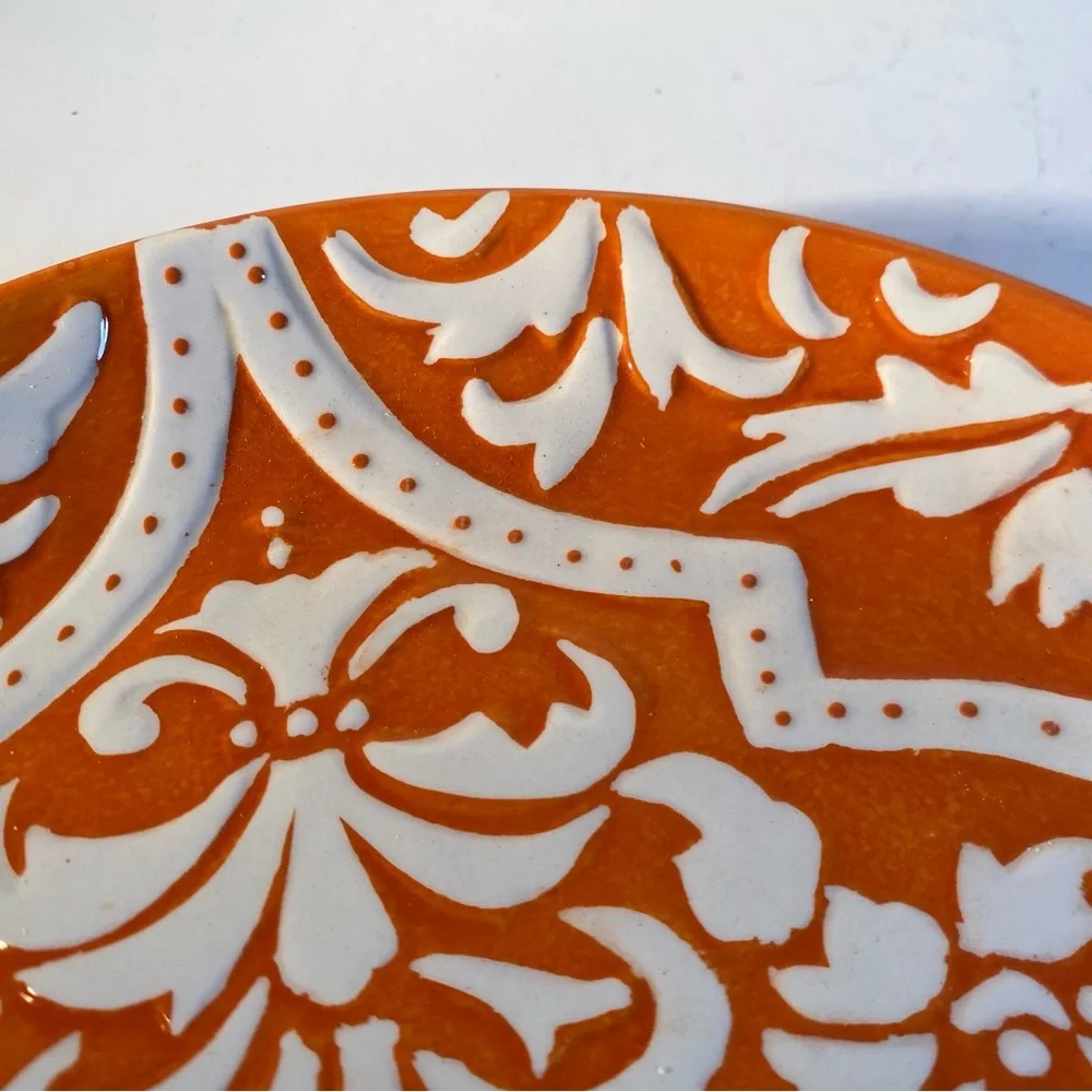 Set Of 4 Pottery Barn Discontinued Orange Baroque Dessert Salad Lunch Plate 8.5”